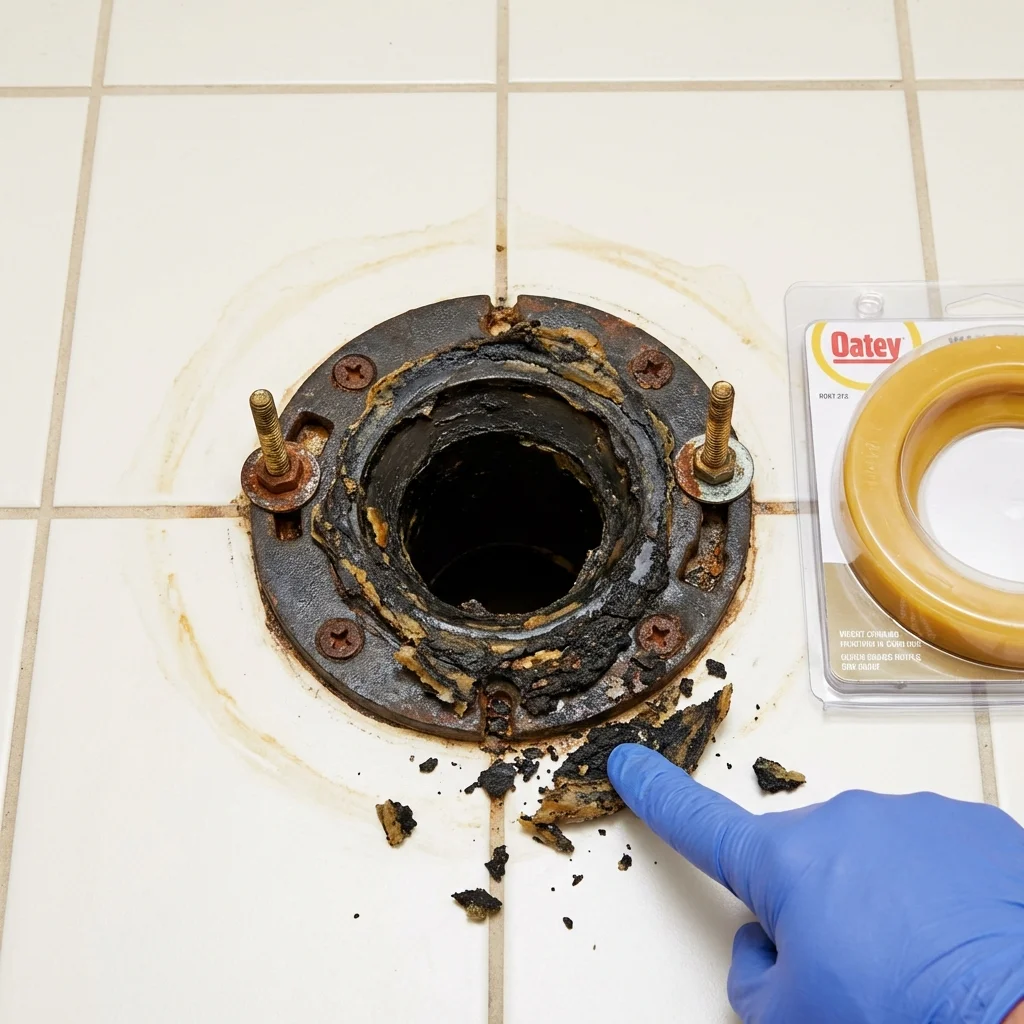 Failed wax ring showing water seepage at the base of a toilet in a Philippi, WV home